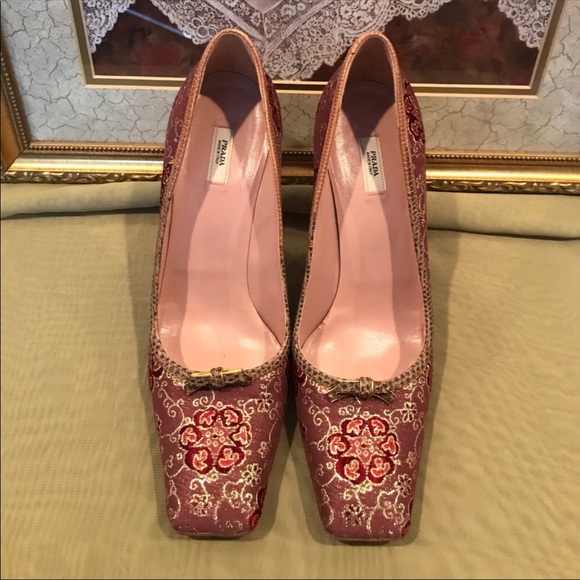 Prada Shoes - PRADA SQUARED TOE SATIN HEELS